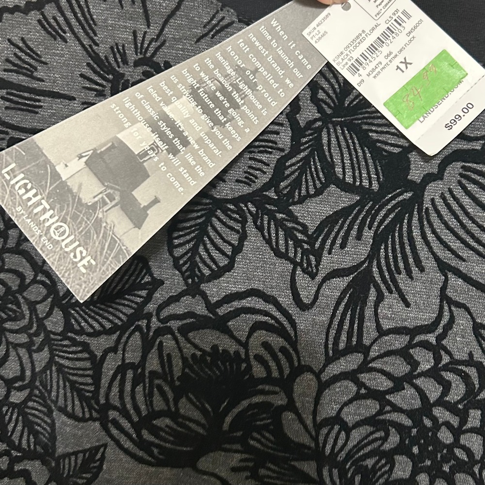 Lands' End Women's Dress 1X 16W-18W Gray Black Velvet Floral Fit & Flare NWT - Picture 7 of 11